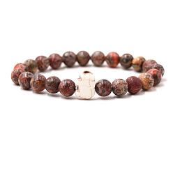 Леопардовая Яшма Браслеты из натуральной леопардовой яшмы и синтетической бирюзы для мужчин и женщин, круглый и слон