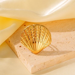 Золотой Регулируемые 304 манжеты из нержавеющей стали для женщин, раковина, золотые, 30x31 мм, размер США 6 1/2 (16.9 мм)