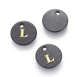 Letter L Süßwasserschalencharme, mit Goldblockschrift, gefärbt, Flachrund, Schwarz, letter.l, 11x1.5 mm, Bohrung: 1.5 mm
