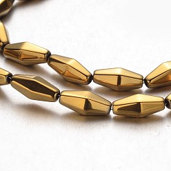 Golden Plated Electroplate Non-magnetic Synthetic Hematite Bead Strands, Faceted, Bicone, Golden Plated, 12x6mm, Hole: 1mm, about 34pcs/strand, 15.7 inch