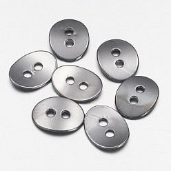 Gunmetal Tibetan Style Buttons, Cadmium Free & Nickel Free & Lead Free, Oval, Gunmetal, 14x11x1mm, Hole: 2mm