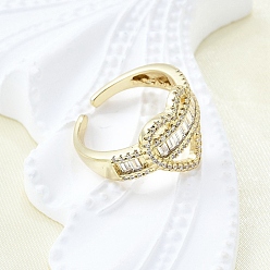 Настоящее золото 18K Латунные кольца-манжеты с микропаве и прозрачным цирконием для женщин, без кадмия и без свинца, сердце, реальный 18 k позолоченный, 13.5 мм, внутренний диаметр: регулируемый