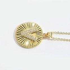 Letter V Латунные микро проложить кубического циркония ожерелья, плоские круглые с буквы, Буква V, 17.72 дюйм (45 см)