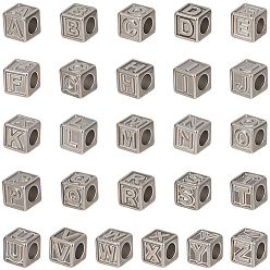 Нержавеющая Сталь Цвет 26 шт. 26 стили 304 кубические бусины из нержавеющей стали, Письмо ~ Z, анти-тускнение, цвет нержавеющей стали, 8x8x8 мм, отверстие : 5 мм, 1 шт / стиль