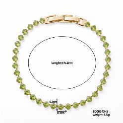 Желто-Зеленый Европейские латунные теннисные браслеты с инкрустацией кубическим цирконием в форме ромба для женщин, реальный 18 k позолоченный, желто-зеленый, 6.69 дюйм (17 см)