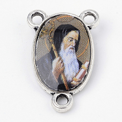 Коричневый Сплав ссылки люстра компонент, 3 Разъемы петли, центральная часть четок, без кадмия и без свинца, овальные, античное серебро, кофе, 23x15x4 мм, отверстие : 2 мм