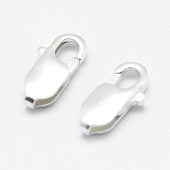 Silver 925 Sterling Silver Lobster Claw Clasps, Rectangle, Silver, 14x6.5x3mm, Hole: 1.5mm