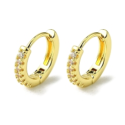 Golden Brass Micro Pave Cubic Zirconia Hoop Earrings for Women, Long-Lasting Plated, Golden, 13x15x2.5mm