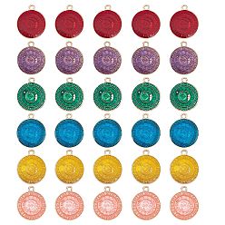 Mixed Color Alloy Enamel Pendants, Flat Round with Rune, Mixed Color, 23x19.5x2mm, Hole: 2mm, 6 colors, 5pcs/color, 30pcs/box