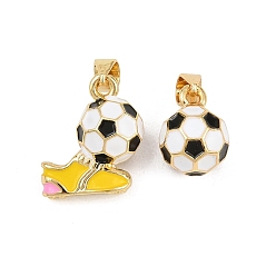 Gold Brass Enamel Pendants, Football with Shoes Charms, Real 18K Gold Plated, Gold, 17x14.5x9mm, Hole: 4x3.5mm