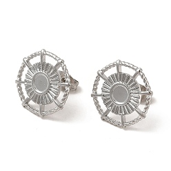 Stainless Steel Color Non-Tarnish 304 Stainless Steel Stud Earring Settings, Helm with Round Tray, Stainless Steel Color, 16mm, Pin: 0.8mm, Tray: 4mm