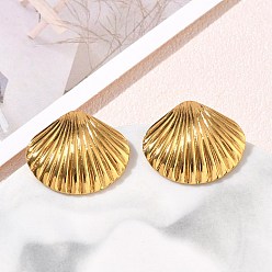 Oro 304 de acero inoxidable aretes, shell forma, dorado, 22x25 mm