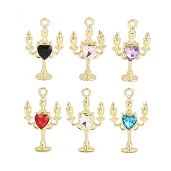 Золотой Подвески из сплава и страз, Подсвечники в форме сердца, разноцветные, золотые, 26x15.5x5.5 мм, отверстие : 1.8 мм