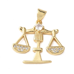 Настоящее золото 18K Латунные микро проложить кубического циркония подвески, весы правосудия, долговечный, без кадмия и без свинца, стойки покрытие, реальный 18 k позолоченный, 20x21.5x3 мм, отверстие : 5x3.5 мм