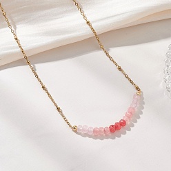 Pink Окрашенный натуральный малайзийский нефрит, ограненные бусины-рондели 304 Женские ожерелья-цепочки из нержавеющей стали, золотые, розовые, 15.35 дюйм (39 см)