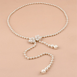 Лист Белые пластиковые искусственные жемчужины круглые бусины кисточки цепочка пояса для платья, серебряный цвет гальваническим, лист, 1010 мм