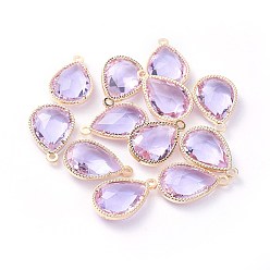 Лиловый Стеклянные подвески, с фурнитурой Berzel с открытой спиной из экологически чистого сплава, граненые, слеза, золотой свет, сирень, 18x12x5 мм, отверстие : 1.4 мм