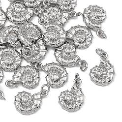 Platinum SHEGRACE Brass Pave Clear Cubic Zirconia Charms, Spiral Shell Shape Charms, Cadmium Free & Nickel Free & Lead Free, Long-Lasting Plated, Platinum, 13x9x2mm, Hole: 2.5mm