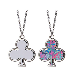 Белый Сублимация пустой алюминиевый кулон ожерелье, Ожерелье из сплава с игральными картами, пустое фото, кулон для мужчин и женщин, платина, туз треф, 18.50 дюйм (47 см), лист: 27x26x0.5 мм