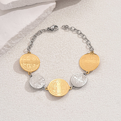  201 женские браслеты с круглыми звеньями из нержавеющей стали, плоские круглые с святым Бенедиктом, внутренний диаметр: 7-7/8 дюйм (20 см)