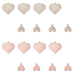 Mixed Color 24Pcs 4 Style Brass Charms, Stamping Blank Tag, Long-Lasting Plated, Heart, Brushed Finish with Loops, Antique Bronze & Red Copper, Mixed Color, 12x11x1mm, Hole: 1mm