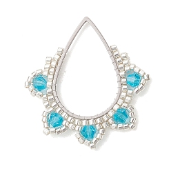 Темно-Голубой Подвески из стеклянного бисера Miyuki Delica, слезинки, с нержавеющей сталью и стеклом, цвет нержавеющей стали, глубокое синее небо, 32x30x4 мм, внутренний диаметр: 15.5x23.5 мм