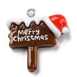 Hat Непрозрачные подвески смолы, рождественские подвески с железными петлями с платиновым покрытием, шляпа, 27x26x7 мм, отверстие : 2 мм