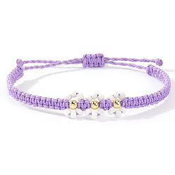 Лиловый Браслеты ручной работы из плетеных цветов, украшенные стеклянными бусинами в виде ромашек., регулируемые браслеты шнур, сирень, 11.02 дюйм (28 см)