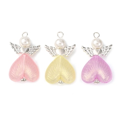 (52) Непрозрачная лаванда Светящиеся прозрачные акриловые подвески, со стеклянными жемчужными бусинами и бусинами в виде крыльев из сплава, ангельские прелести, разноцветные, 38x22x11 мм, отверстие : 3 мм