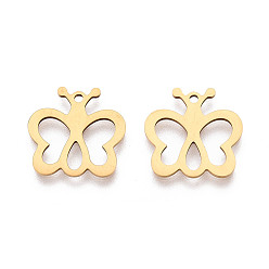 Настоящее золото 18K 201 подвески из нержавеющей стали, бабочки прелести, лазерная резка, реальный 18 k позолоченный, 15.5x15.5x1 мм, отверстие : 1.4 мм