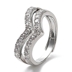 Платина Регулируемые кольца заводной головки с кубическим цирконием, покрытие стойки латунное кольцо, без свинца и без кадмия, долговечный, платина, внутренний диаметр: 19 мм