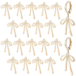 Настоящее золото 18K 10 пары латунных подвесок с микропаве из прозрачного кубического циркония, бантом, реальный 18 k позолоченный, 19x13x2.5 мм, отверстие : 1 мм