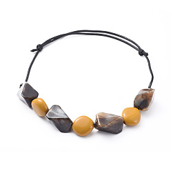 Coconut Brown Adjustable Bib Necklaces, with Acrylic Beads and Korean Waxed Polyester Cords, Coconut Brown, 18.8 inch~24.4 inch(48~62cm)
