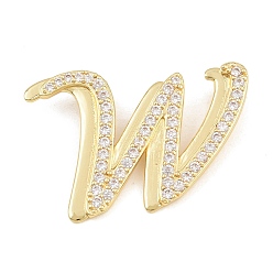 Letter W Pendentifs en laiton zircon cubique transparent, charmes de lettre, plaqué longue durée, crémaillère plaquage, sans plomb et sans cadmium, réel 18 k plaqué or, lettre w, 24x34x6.5mm, Trou: 3mm