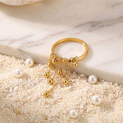Oro 304 Anillos de acero inoxidable con borla y cuentas redondas, dorado, tamaño de EE. UU. 7 (17.3 mm)