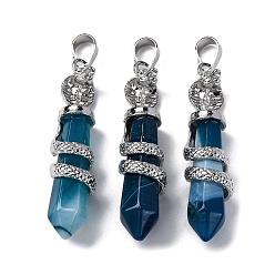 Полосатый Агат Подвески из натурального голубого полосатого агата (окрашенного и нагретого), латунь прелести, без свинца и без кадмия, 46~47x11~12x11 мм, отверстие : 8x5 мм