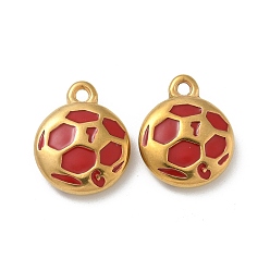 (123L) Белый крем непрозрачный блеск Ионное покрытие (ip) 304 подвески из нержавеющей стали, с эмалью, реальный 18 k позолоченный, футбольное очарование, огнеупорный кирпич, 17x14x4.5 мм, отверстие : 1.6 мм