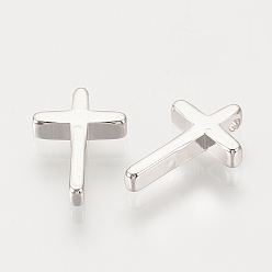Real Platinum Plated Brass Charms, Cross, Nickel Free, Real Platinum Plated, 13x8x2mm, Hole: 1mm