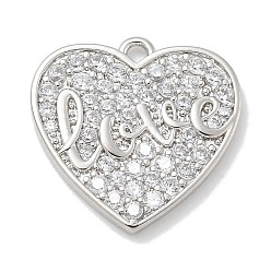 Платина Стойка металлическая латунная микропрофилированная кубическая циркония подвески, долговечный, без свинца и без кадмия, сердце прелести, платина, 15x15.5x1.7 мм, отверстие : 1.5 мм