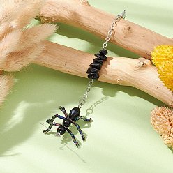 Черный Подвески из бисера в виде муравья, крошка из натурального черного оникса и застежки-клешни из сплава для украшения сумок, чёрные, 136 мм