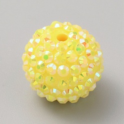 Желтый Коренастый смолы горный хрусталь жевательная резинка мяч бусины, круглые, желтые, 19.5~20x18 мм, отверстие : 2.5 мм