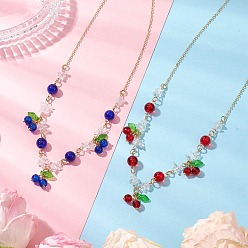 (52) Непрозрачная лаванда 2 шт. 2 цвета ожерелья из стекла с трещинами и натурального кварцевого кристалла с фруктами для женщин, с латунным кабельных цепей, золотые, разноцветные, 16.93 дюйм (43 см), 1 шт / цвет