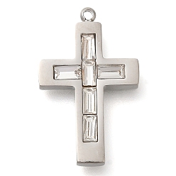 Кристалл 304 из нержавеющей стали амулеты горный хрусталь, крест очарование, цвет нержавеющей стали, кристалл, 24.5x15x3 мм, отверстие : 1.2 мм