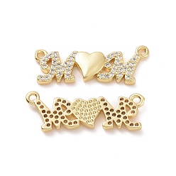 Золотой День матери латунные микропаве прозрачные кубические цирконии 2-петлевые подвески, словесные прелести мамы, без кадмия и без свинца, золотые, 9x26x2 мм, отверстие : 1.4 мм