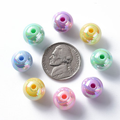Mixed Color Opaque Acrylic Beads, AB Color Plated, Round, Mixed Color, 12x11mm, Hole: 2.5mm, about 566pcs/500g