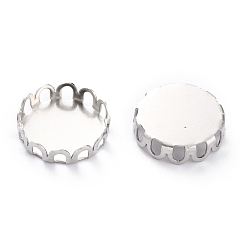 Stainless Steel Color 304 Stainless Steel Cabochon Settings, Lace Edge Bezel Cups, Flat Round, Stainless Steel Color, 11x3mm Tray: 10mm
