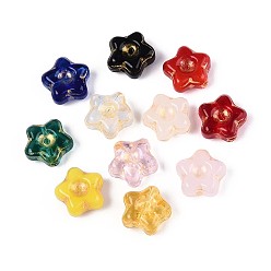 (52) Непрозрачная лаванда Стеклянные бусины, звезда, золотой металл обвитыми, разноцветные, 10.5x10.5x5 мм, отверстие : 1~1.2 мм