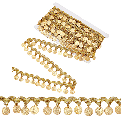 Gold Polyester Braided Metallic Lace Trim, with Round Iron Pendant, Gold, 40x1mm