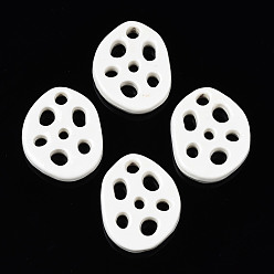 White Handmade Porcelain Filigree Joiners, Lotus Root Charms, White, 49x39x8.5mm, Hole: 5~8.5mm
