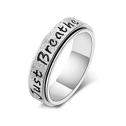 Нержавеющая Сталь Цвет 304 вращающиеся кольца для пальцев из нержавеющей стали, слово просто дыши, с флэш-песка, Кольцо-спиннер для успокоения беспокойства, медитации, цвет нержавеющей стали, 6 мм, размер США 9 (18.9 мм)